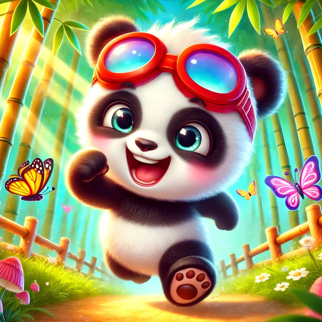 Funny the panda character - the fast and fearless panda with racing goggles
